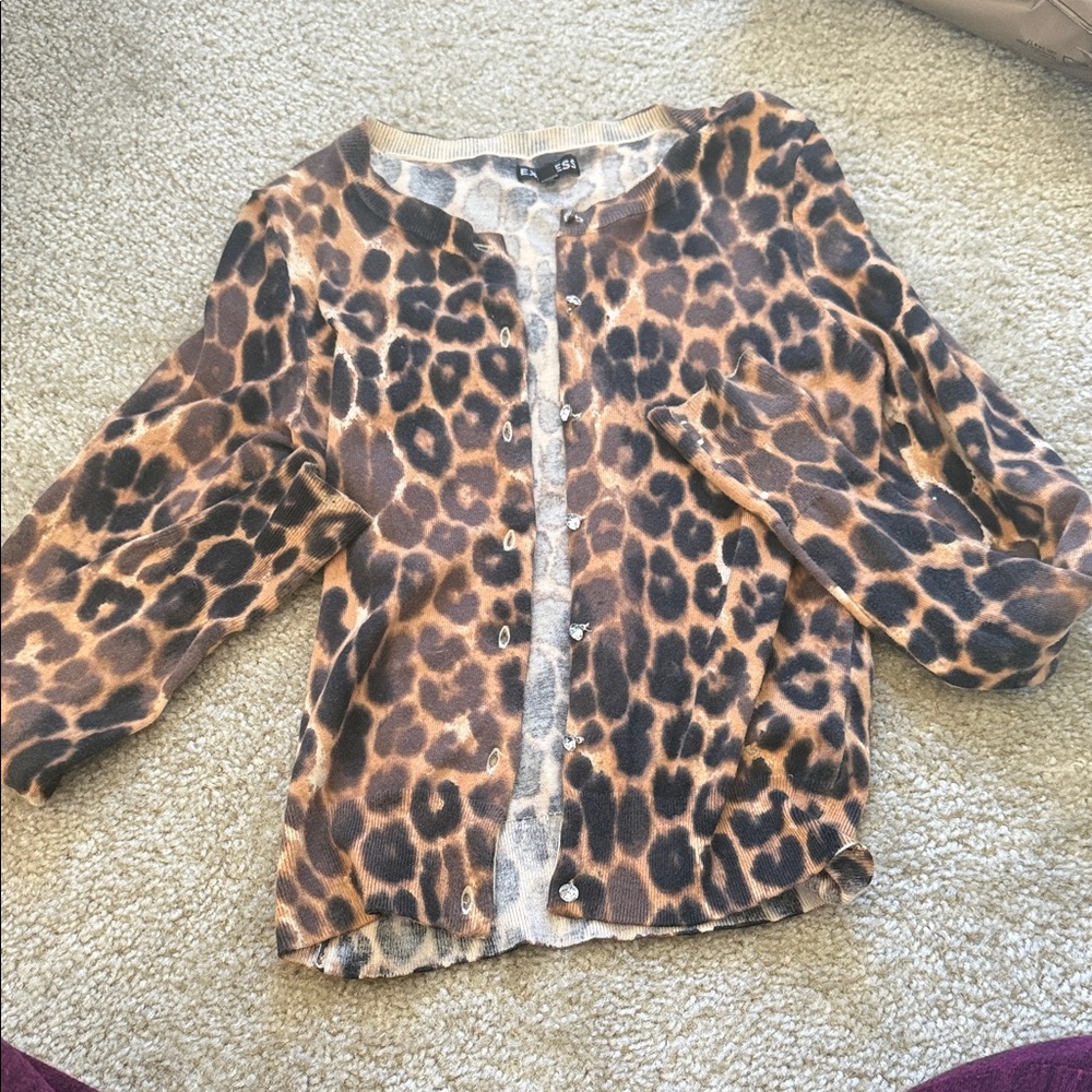 Express Leopard Print Button-Up Cardigan